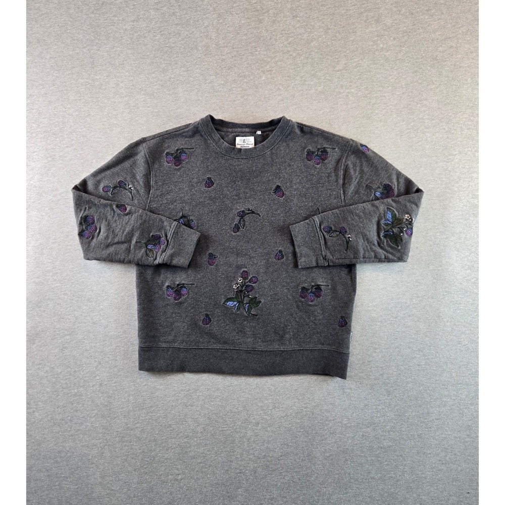 Barbour Sweatshirt Women US 8 Charcoal Grey Embroidered Blackberry Floral Cotton